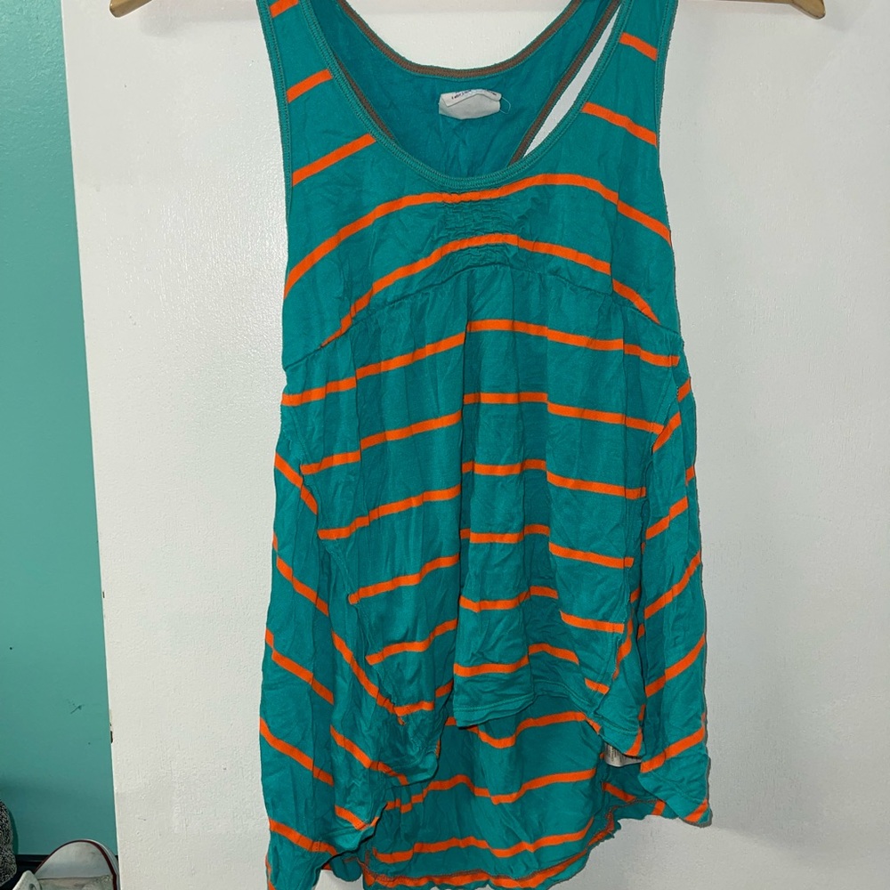 Free People Turquoise and Orange Racerback Tank Top